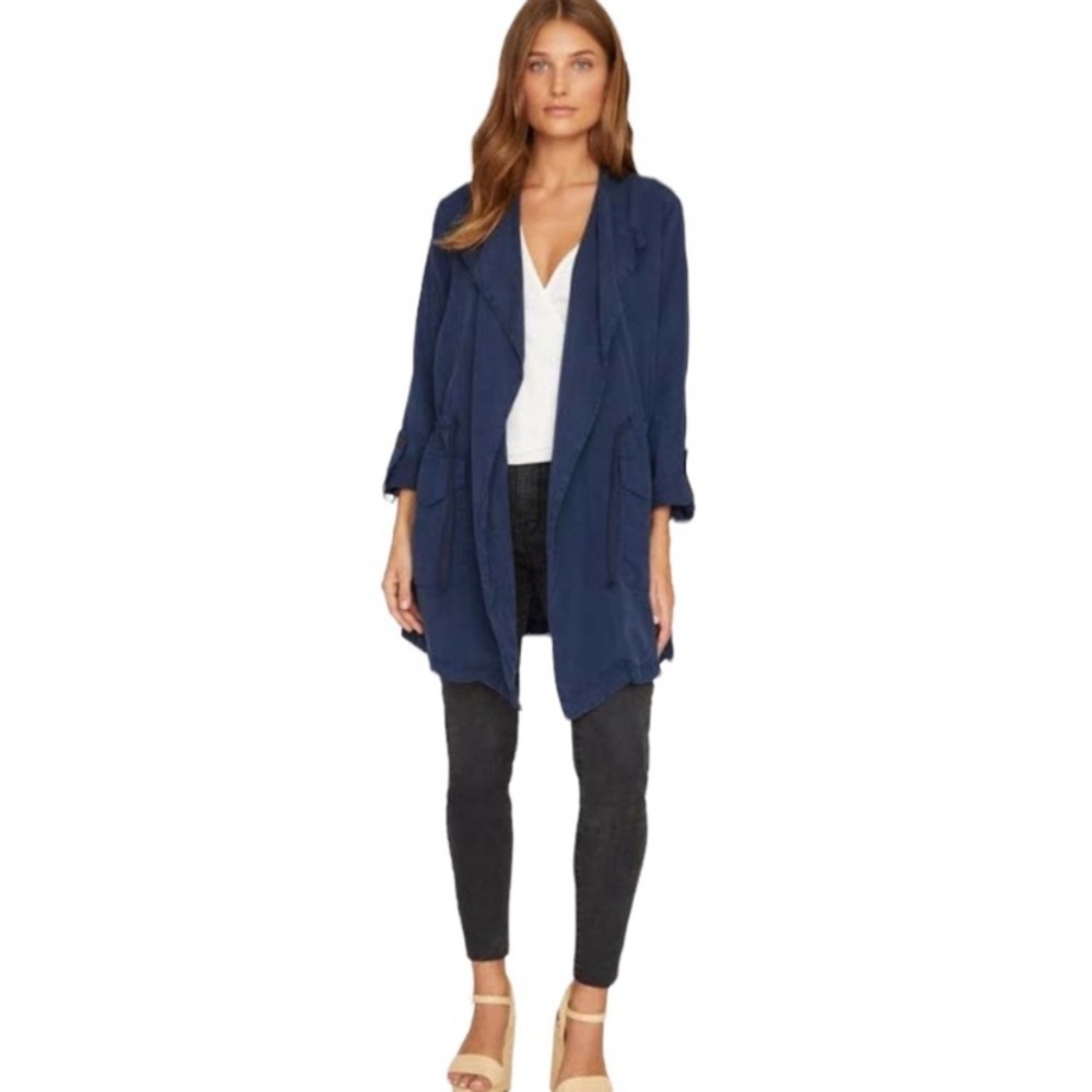 Sanctuary Jacket Drawcord Trench Lyocell Lightweight Draped Navy Blue Size Large